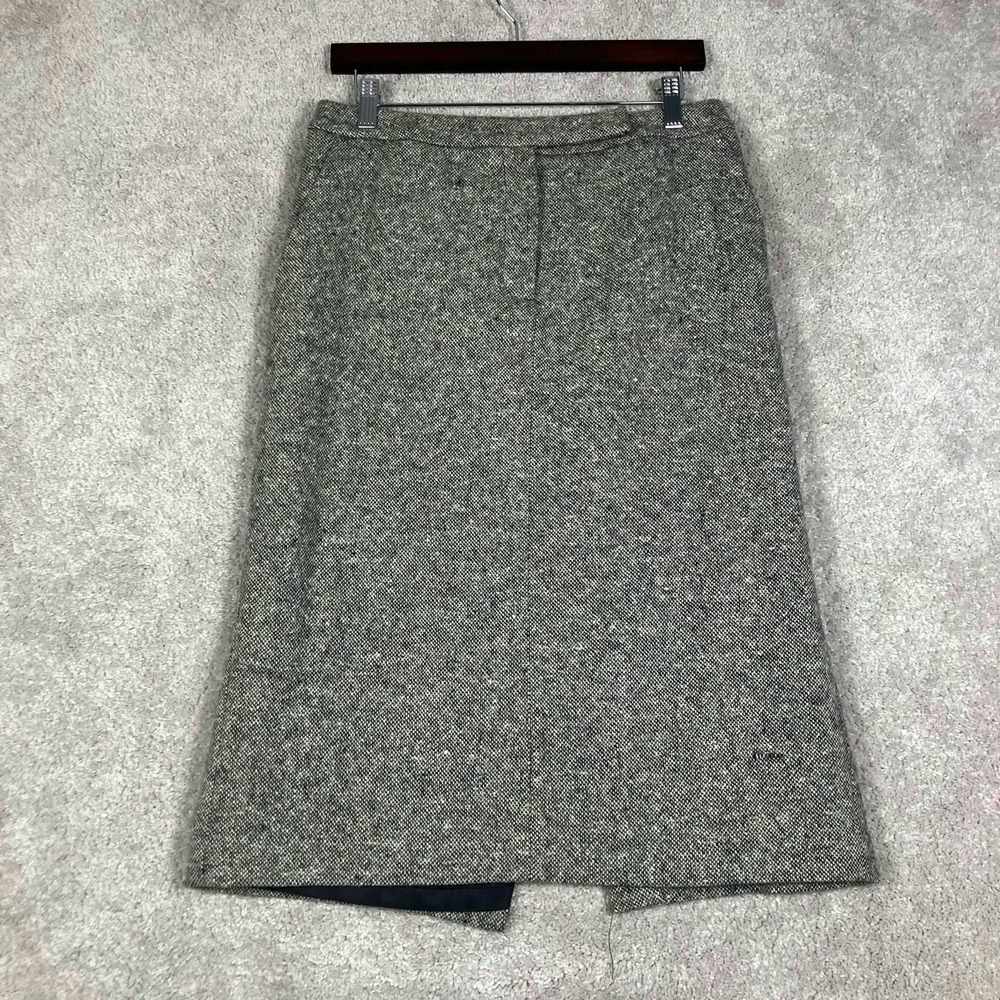 Orvis Skirt Womens 6 Gray Tweed 100% Wool Lined Midi Pencil Back Vent Pocket